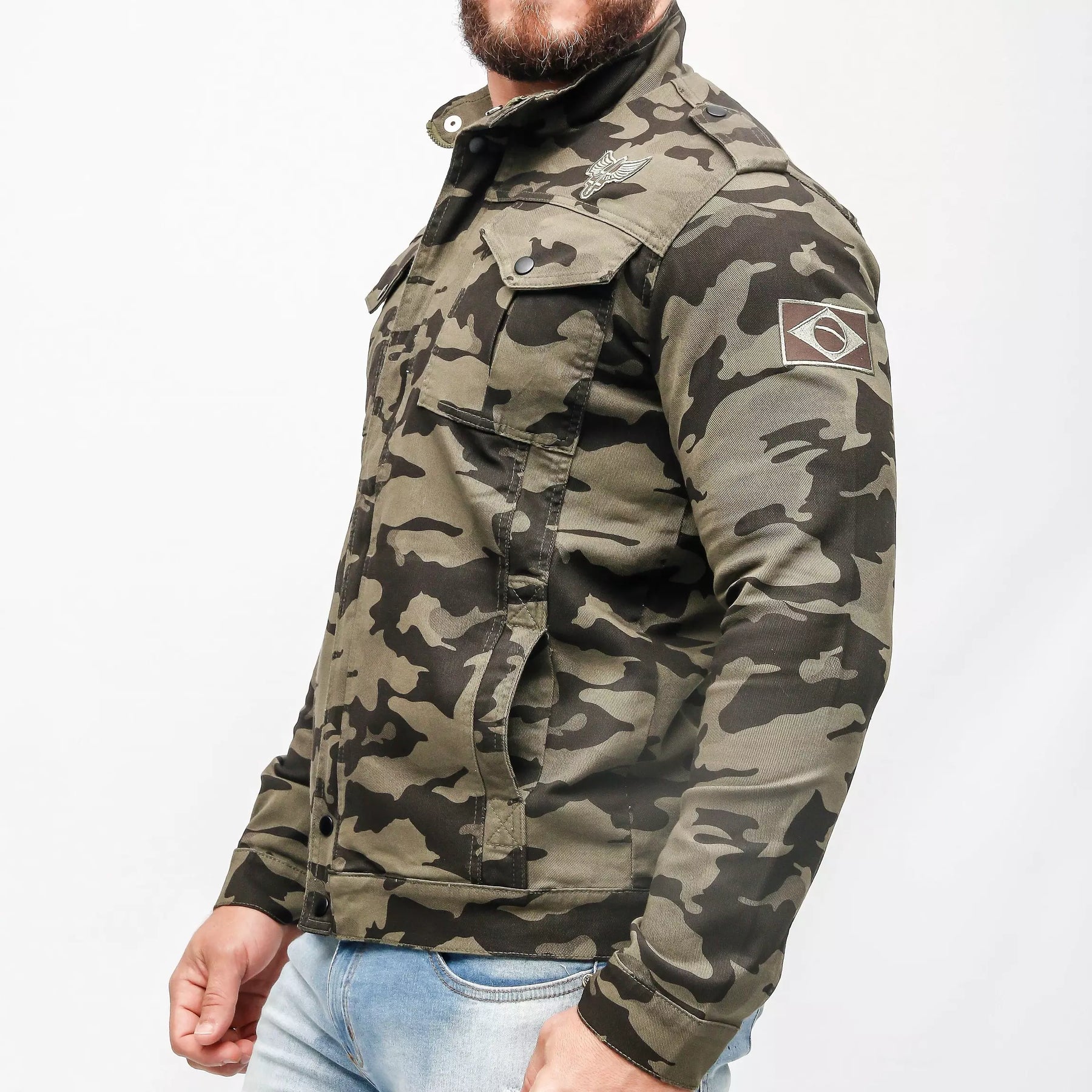 Jaqueta Casaco Jeans Camuflado Masculino Força Nacional